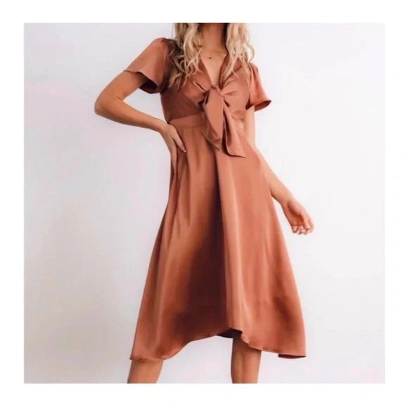 BALTIC BORN Dusty Rose Satin Midi Dress - Picture 3 of 9